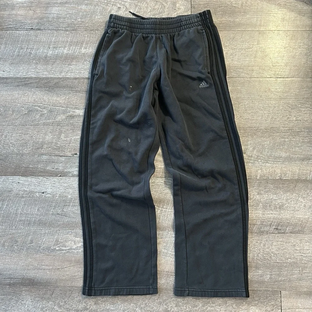 Adidas Sweat Pants M Y2K Vintage Streetwear Wide Leg Baggy Triple Tre Black